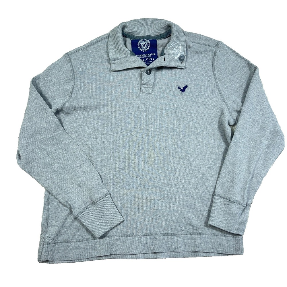 Vintage Y2K American Eagle Sweater Men XL Gray Henley Pullover‎ Turtleneck 2000s